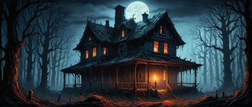 witch house,witch's house,haunted house,the haunted house,house in the forest,lonely house,creepy house,little house,wooden house,house silhouette,small house,ancient house,halloween illustration,wooden hut,haunted castle,ghost castle,cottage,halloween background,cabin,fairy house,Illustration,Realistic Fantasy,Realistic Fantasy 25