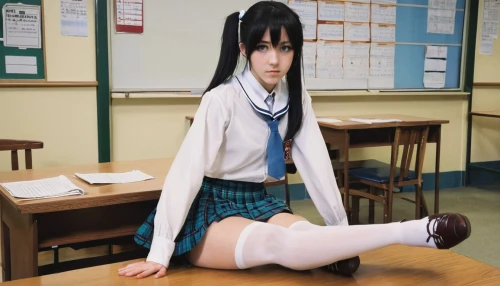 knee-high socks,hinata,azusa nakano k-on,schoolgirl,school uniform,anime japanese clothing,aojiru,torekba,japanese idol,detention,jin deui,sitting on a chair,cross-legged,school skirt,long socks,maimi fl,minamioguni,sekihan,sit,sports uniform,Illustration,Abstract Fantasy,Abstract Fantasy 11