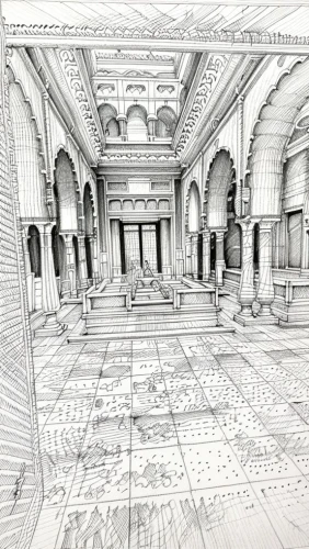 byzantine architecture,trajan's forum,frame drawing,islamic architectural,persian architecture,wireframe graphics,marble palace,ancient roman architecture,ballroom,line drawing,royal interior,sheet drawing,umayyad palace,wireframe,pencils,roman villa,ornate room,empty interior,panoramical,celsus library,Design Sketch,Design Sketch,None