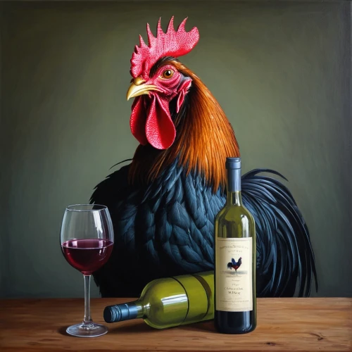 winemaker,portrait of a hen,vintage rooster,bottle of wine,a bottle of wine,red breast,cockerel,rooster in the basket,food and wine,wild wine,oil painting on canvas,rooster,a glass of wine,wine bottle,wine cocktail,anthropomorphized animals,wine,merlot wine,rooster head,wines,Photography,Documentary Photography,Documentary Photography 34