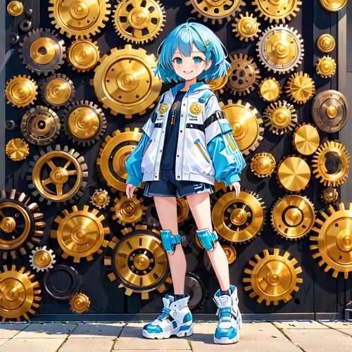 harajuku,aqua,hatsune miku,anime japanese clothing,miku,cyan,vocaloid,kotobukiya,piko,fashionable girl,naginatajutsu,parka,cog,tan-tan,fashionista,cardboard background,idol,mikuru asahina,chain,brick background,Anime,Anime,Traditional