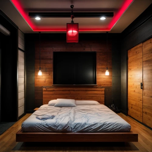 sleeping room,room divider,wall lamp,canopy bed,japanese-style room,modern room,room lighting,guestroom,bedroom,modern decor,capsule hotel,guest room,great room,contemporary decor,bed frame,wooden wall,wooden sauna,led lamp,interior design,ceiling lighting