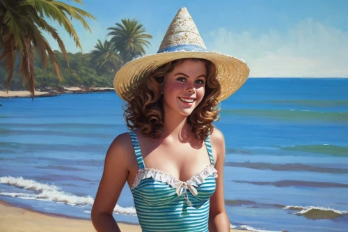 womans seaside hat,girl wearing hat,oil painting,panama hat,straw hat,woman with ice-cream,sun hat,high sun hat,photo painting,oil painting on canvas,the hat-female,ordinary sun hat,coconut hat,woman's hat,the sea maid,mock sun hat,italian painter,blue hawaii,coconuts on the beach,vietnamese woman,Conceptual Art,Fantasy,Fantasy 15