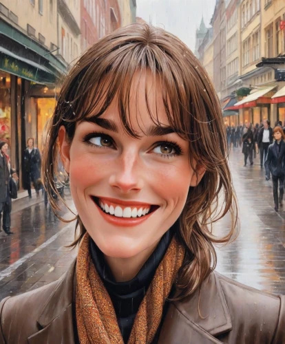 a girl's smile,world digital painting,oil painting on canvas,city ​​portrait,oil painting,grin,smiling,romantic portrait,digital painting,the girl's face,a smile,woman face,photo painting,killer smile,paris,daisy jazz isobel ridley,oil on canvas,woman's face,portrait background,girl portrait,Digital Art,Comic