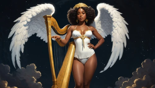 angel playing the harp,business angel,goddess of justice,vintage angel,angel,ancient egyptian girl,black angel,guardian angel,pharaonic,ankh,lady justice,priestess,baroque angel,archangel,zodiac sign libra,angelology,athena,fire angel,angel girl,angel wing,Illustration,Retro,Retro 09
