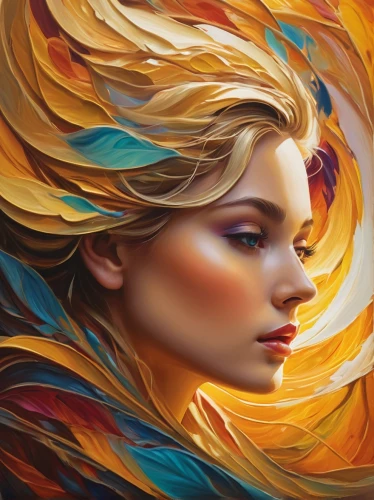 world digital painting,oil painting on canvas,fantasy art,flame spirit,art painting,fantasy portrait,woman face,painting technique,mystical portrait of a girl,bodypainting,fire artist,blonde woman,swirling,woman's face,meticulous painting,wind wave,illustrator,transistor,adobe illustrator,brushstroke,Conceptual Art,Daily,Daily 16