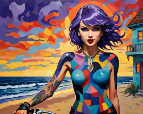 bike pop art,woman bicycle,bodypaint,bodypainting,psychedelic art,body painting,cool pop art,bicycle ride,pop art style,pop art girl,artistic cycling,bicycle,pop art woman,la violetta,biker,pop art colors,bicycle jersey,bicycle clothing,bicycling,david bates,Conceptual Art,Oil color,Oil Color 25