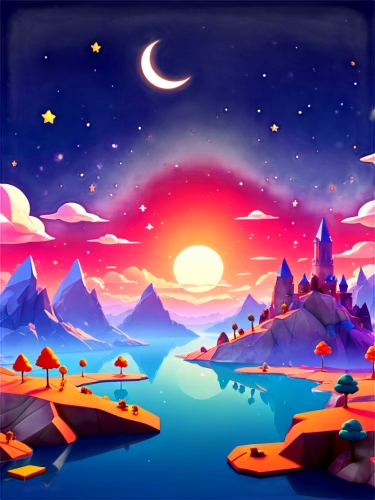 landscape background,fantasy landscape,dusk background,cartoon video game background,an island far away landscape,background vector,mobile video game vector background,colorful foil background,futuristic landscape,moon and star background,android game,delight island,lunar landscape,virtual landscape,children's background,mushroom landscape,game illustration,backgrounds,mountain world,3d fantasy,Unique,3D,Low Poly