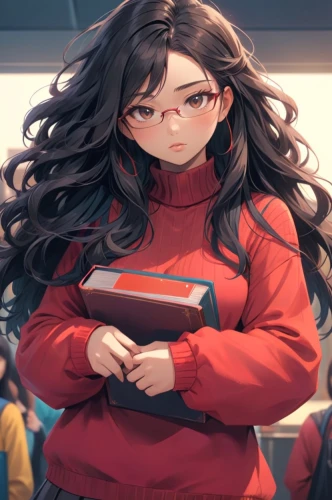 girl studying,worried girl,reading glasses,euphonium,bookworm,holding ipad,cg artwork,tutor,long-haired hihuahua,reading,maya,sweatshirt,shenyang j-8,author,student,hong,mc,fuki,would a background,school clothes,Anime,Anime,General