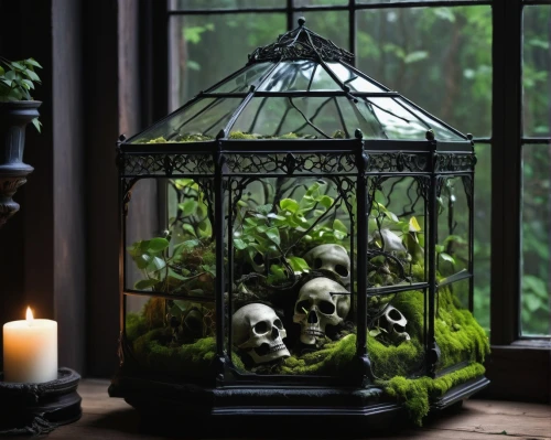 vintage lantern,terrarium,halloween decor,garden decor,illuminated lantern,hanging lantern,funeral urns,halloween decoration,bay window,grave light,lantern,christmas lantern,witch house,halloween decorating,lantern plant,fairy lanterns,landscape lighting,dark green plant,witch's house,dark gothic mood,Conceptual Art,Oil color,Oil Color 08