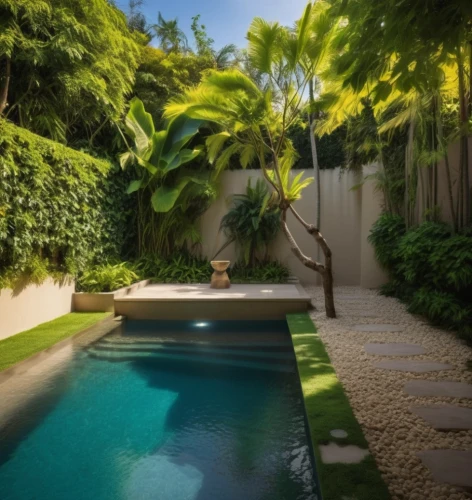 landscape designers sydney,landscape design sydney,garden design sydney,tropical house,zen garden,backyard,outdoor pool,tropical greens,tropical jungle,palm garden,landscape lighting,pool house,dug-out pool,outdoor furniture,luxury property,royal palms,landscaping,water feature,artificial grass,bodhi tree,Photography,General,Realistic