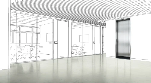 hallway space,sliding door,metallic door,room divider,elevators,elevator,white room,steel door,modern office,conference room,glass wall,revolving door,hinged doors,glass facade,corridor,daylighting,hallway,structural glass,walk-in closet,search interior solutions