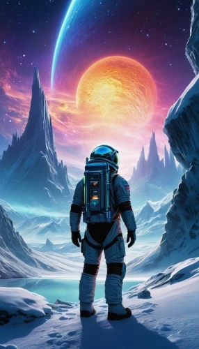 ice planet,robot in space,lost in space,astronaut,earth rise,spacesuit,space art,space suit,explorer,space voyage,background image,blue planet,gas planet,terraforming,alien planet,exoplanet,space walk,spacescraft,astronautics,space-suit,Conceptual Art,Sci-Fi,Sci-Fi 14