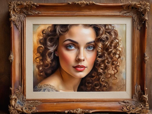 copper frame,romantic portrait,art deco frame,oil painting,wooden frame,italian painter,artist portrait,photo painting,woman portrait,art painting,artistic portrait,custom portrait,oil painting on canvas,portrait background,fantasy portrait,ivy frame,girl portrait,henna frame,holding a frame,wood frame,Illustration,Paper based,Paper Based 24