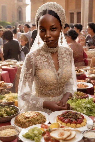 wedding banquet,injera,tiana,eritrean cuisine,ethiopian food,golden weddings,exclusive banquet,african american woman,girl in a historic way,african-american,african woman,place setting,nigeria woman,indian bride,food table,black women,woman holding pie,african american,thanksgiving dinner,meal  ready-to-eat,Photography,Cinematic