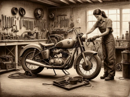 old motorcycle,craftsman,bicycle mechanic,workbench,harley-davidson,mechanic,harley davidson,tinkering,wrenches,motorcycle accessories,automobile repair shop,craftsmen,motorcycles,farrier,antique style,wooden motorcycle,vintage drawing,auto repair shop,motorcycling,garage