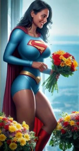 super woman,super heroine,wonderwoman,wonder woman city,wonder woman,wonder,holding flowers,super,flower delivery,goddess of justice,happy day of the woman,fantasy woman,body painting,bodypainting,superman,flower arranging,lasso,with a bouquet of flowers,super hero,florists