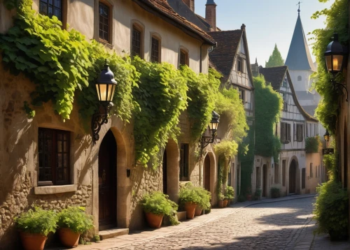 medieval street,rothenburg,alsace,medieval town,bamberg,colmar,dordogne,strasbourg,the cobbled streets,medieval architecture,colmar city,knight village,townhouses,france,thun,lavaux,freiburg,cobblestone,metz,montreux,Art,Artistic Painting,Artistic Painting 24