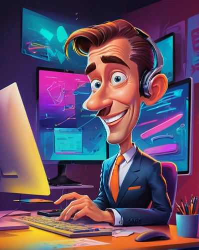 man with a computer,the community manager,night administrator,vector illustration,illustrator,computer business,stock trader,web designer,world digital painting,internet marketers,adobe illustrator,freelance,blur office background,photoshop school,caricaturist,internet business,community manager,digital marketing,programmer smiley,content writers,Illustration,Abstract Fantasy,Abstract Fantasy 23