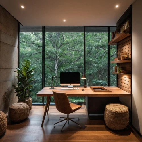 modern office,forest workplace,working space,writing desk,creative office,wooden desk,home office,office desk,work space,study room,desk,japanese-style room,offices,workspace,apple desk,office chair,secretary desk,modern room,corten steel,computer desk,Photography,General,Natural