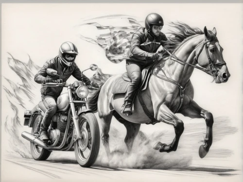 horseman,horse riders,motorcycle racing,endurance riding,cavalry,side car race,horsepower,horsemen,motorcycling,motorcycles,english riding,grand prix motorcycle racing,black motorcycle,chariot racing,bronze horseman,man and horses,riding instructor,motorcycle drag racing,motorcycle racer,harley-davidson,Illustration,Black and White,Black and White 30