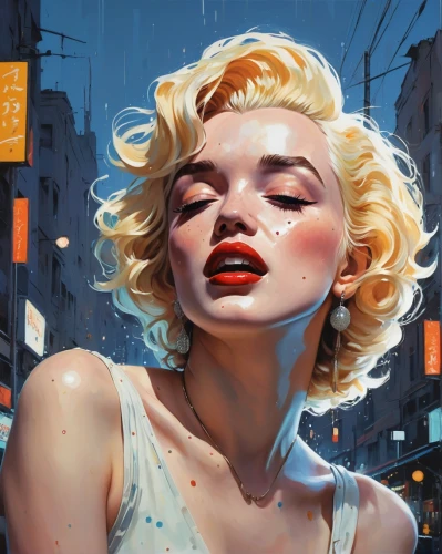 marilyn,digital painting,transistor,marylyn monroe - female,world digital painting,red lips,marylin monroe,red lipstick,city ​​portrait,lipstick,blond girl,blonde woman,blonde girl,digital illustration,harley,femme fatale,maraschino,digital art,smoking girl,pin-up girl,Illustration,Realistic Fantasy,Realistic Fantasy 03