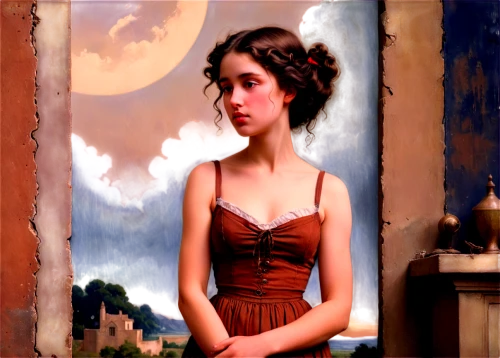 young woman,girl in a long,girl with cloth,rosa ' amber cover,fantasy art,romantic portrait,jane austen,mystical portrait of a girl,fantasy portrait,girl in a historic way,the girl in nightie,victorian lady,ancient egyptian girl,photo painting,young lady,fantasy picture,milkmaid,vintage girl,portrait of a girl,portrait background,Conceptual Art,Fantasy,Fantasy 01