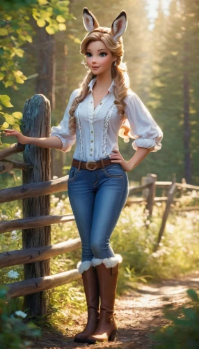 heidi country,countrygirl,country dress,wood rabbit,farmer in the woods,hare trail,cowgirl,fairy tale character,disney character,fawn,pocahontas,3d fantasy,peter rabbit,bunny,country style,rapunzel,country-western dance,cgi,western riding,bambi,Conceptual Art,Fantasy,Fantasy 24