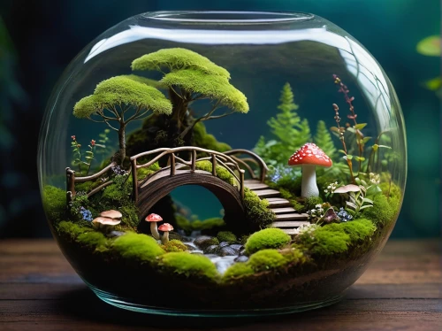 aquarium decor,terrarium,freshwater aquarium,fish tank,underwater landscape,aquarium,tiny world,underwater playground,fairy house,aquarium inhabitants,3d fantasy,reef tank,mushroom landscape,underwater oasis,wishing well,forest fish,underwater background,floating islands,floating island,marine tank,Illustration,Paper based,Paper Based 08