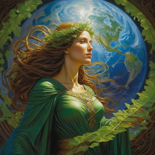 mother earth,dryad,anahata,the enchantress,green aurora,fantasy woman,celtic queen,fae,sorceress,fantasy portrait,faerie,druid,rusalka,mother earth statue,celtic woman,caerula,green mermaid scale,mother nature,goddess of justice,aurora,Illustration,Realistic Fantasy,Realistic Fantasy 03