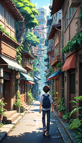 studio ghibli,kyoto,violet evergarden,japan landscape,street canyon,world digital painting,neighborhood,narrow street,nikko,tsukemono,kanazawa,spa town,honolulu,japanese background,japan,neighbourhood,stroll,shirakami-sanchi,beautiful japan,tokyo,Anime,Anime,Traditional