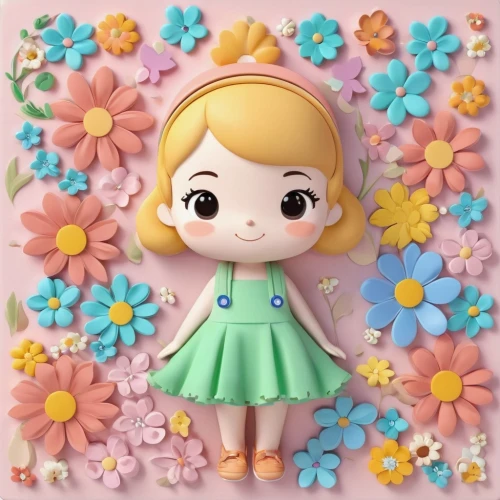 paper flower background,girl in flowers,flower background,cartoon flowers,springtime background,wood daisy background,spring background,flower fairy,cute cartoon character,floral background,flower wall en,flower girl,clay doll,lego pastel,cheery-blossom,flower fabric,felt flower,candy island girl,daisy,flower blanket,Unique,3D,3D Character