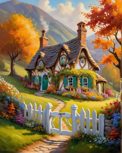 home landscape,houses clipart,country cottage,cottage,autumn landscape,summer cottage,little house,fall landscape,house in mountains,traditional house,alpine village,cottages,house painting,country house,autumn idyll,crispy house,beautiful home,witch's house,woman house,autumn background,Conceptual Art,Oil color,Oil Color 22