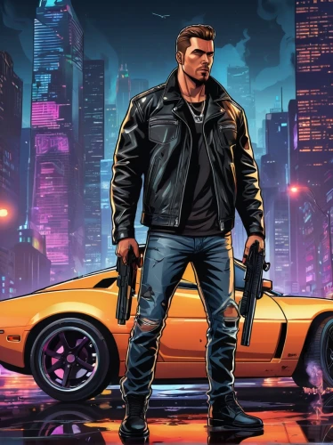 game illustration,renegade,gangstar,game art,sci fiction illustration,terminator,cobra,cyberpunk,cg artwork,enforcer,mobile video game vector background,background image,shooter game,action-adventure game,merc,mercenary,black city,the game,background images,would a background,Unique,Design,Sticker