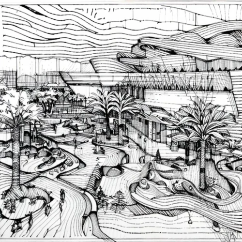 landscape plan,dolphinarium,genesis land in jerusalem,maya civilization,biome,artificial island,aquariums,artificial islands,acquarium,maya city,garden of plants,escher village,heliopolis,pen drawing,hand-drawn illustration,palace of knossos,futuristic landscape,noah's ark,aquaculture,terraces,Design Sketch,Design Sketch,None