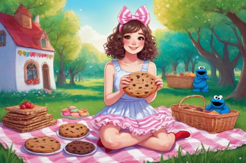 woman holding pie,doll kitchen,confectioner,cookie,cookies,cookie jar,candy island girl,tea party collection,cooking book cover,pan dulce,woman eating apple,tea party,bakery,confectionery,fairy tale character,cd cover,gingerbread maker,pâtisserie,frutti di bosco,hostess,Illustration,Retro,Retro 23