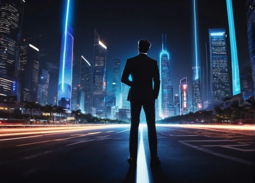 neon human resources,tribute in light,black businessman,prospects for the future,white-collar worker,walking man,financial world,digital compositing,futuristic,city lights,night administrator,blockchain management,virtual identity,superhero background,smart city,standing man,stock exchange broker,ceo,ledger,business angel,Illustration,Black and White,Black and White 33