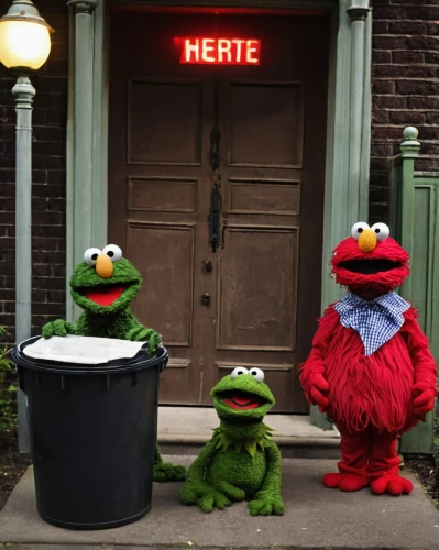 sesame street,the muppets,bin,kermit,garbage cans,waste bins,garbage lot,frog gathering,puppet theatre,trash cans,teaching children to recycle,a meeting,frogs,kermit the frog,business meeting,haute couture,informal meeting,memo,puppets,timeout,Photography,Documentary Photography,Documentary Photography 31