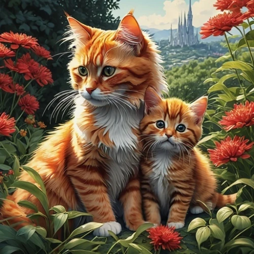 ginger family,cat family,mother and son,kittens,mother and father,two cats,the mother and children,cat lovers,father and son,baby cats,mother and daughter,father and daughter,father-son,mother and children,cute animals,baby with mom,happy family,mother and child,mom and kittens,ginger kitten