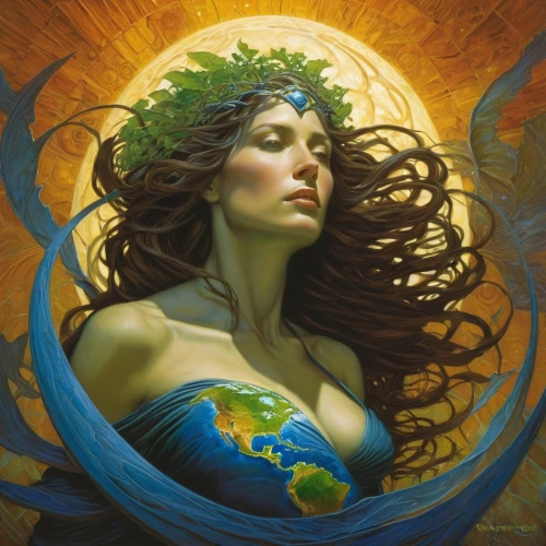 mother earth,dryad,the enchantress,sorceress,anahata,earth chakra,medusa,faerie,blue enchantress,fantasy woman,spring equinox,merfolk,fantasy portrait,summer solstice,rusalka,faery,fantasy art,mystical portrait of a girl,mother nature,zodiac sign libra,Illustration,Realistic Fantasy,Realistic Fantasy 03