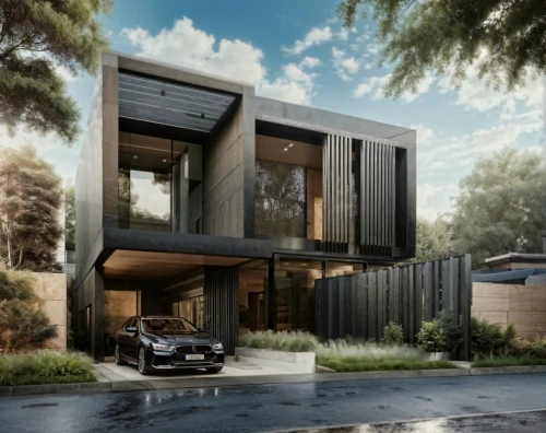 landscape design sydney,modern house,3d rendering,garden design sydney,dunes house,residential house,modern architecture,landscape designers sydney,render,residential,contemporary,cubic house,timber house,luxury property,cube house,private house,automotive exterior,garage,driveway,folding roof