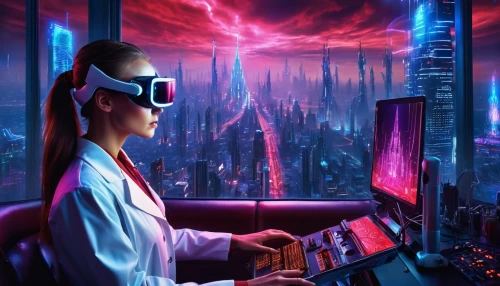 cyberpunk,cyber glasses,sci fiction illustration,futuristic,sci fi surgery room,dystopian,vr,elektroniki,dystopia,oculus,women in technology,virtual world,sci-fi,sci - fi,science-fiction,futuristic landscape,technology of the future,cyberspace,girl at the computer,amd,Illustration,Realistic Fantasy,Realistic Fantasy 37