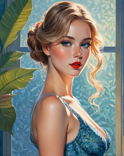 elsa,fantasy portrait,romantic portrait,retro pin up girl,pin-up girl,cinderella,pin up girl,jasmine blue,blonde woman,digital painting,young woman,girl portrait,pin up,rapunzel,world digital painting,pin ups,blond girl,blonde girl,pin-up,pinup girl,Conceptual Art,Daily,Daily 31