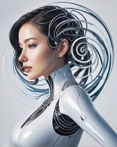 artificial hair integrations,cyborg,cybernetics,biomechanical,humanoid,sci fiction illustration,ai,artificial intelligence,futuristic,head woman,sprint woman,bjork,robotic,andromeda,eve,cyber,augmented,silver,siren,aquanaut,Conceptual Art,Sci-Fi,Sci-Fi 24