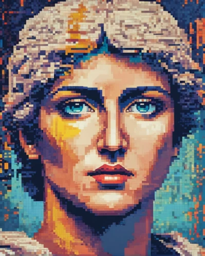 minerva,artemisia,pixel art,amiga,pixelgrafic,pixel,apollo,athena,cleopatra,pixel cells,artemis,lady justice,ayrton senna,hedwig,jane austen,princess diana gedenkbrunnen,commodore,facebook pixel,augustus,1986,Conceptual Art,Fantasy,Fantasy 23