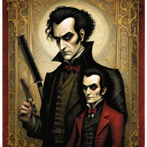 gothic portrait,lincoln,abraham lincoln,wright brothers,vampires,gentleman icons,american gothic,sherlock holmes,lincoln custom,count,twelve,holmes,dracula,hans christian andersen,frankenstein,halloween poster,lincoln blackwood,abe,preachers,founding,Illustration,Abstract Fantasy,Abstract Fantasy 09