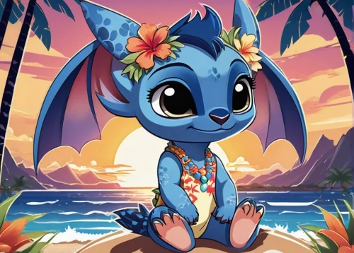 stitch,luau,tropical bat,blue hawaii,ori-pei,aloha,lilo,summer icons,summer background,cute cartoon character,cute cartoon image,ocean paradise,ulysses butterfly,hula,edit icon,rio,honolulu,sarong,spring background,delight island,Illustration,Vector,Vector 16