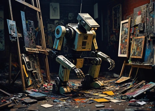 droids,c-3po,droid,r2-d2,robotic,r2d2,wreck self,robotics,robots,robot,boba fett,mecha,meticulous painting,art tools,painting technique,bot,cybernetics,scrap collector,plastic arts,mech,Illustration,Retro,Retro 05