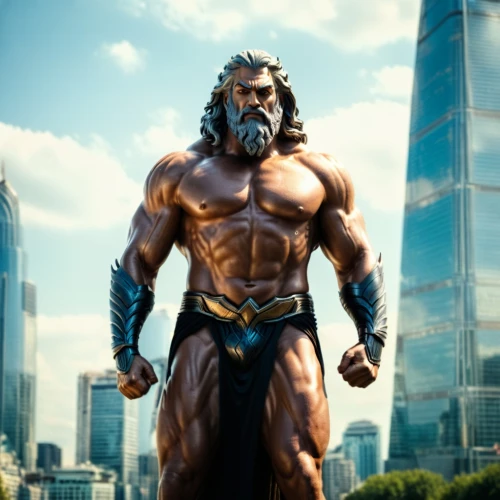 aquaman,statue of hercules,poseidon,hercules winner,god of thunder,hercules,barbarian,muscle man,thor,poseidon god face,strongman,figure of justice,greyskull,greek god,wonder woman city,god of the sea,spartan,digital compositing,edge muscle,big hero,Photography,General,Cinematic