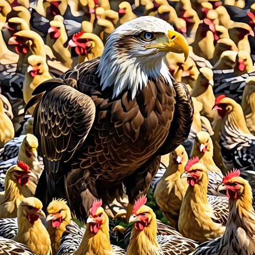 cockerel,flock of chickens,bald eagles,vultures,avian,flock,group of birds,mongolian eagle,a flock of pigeons,feathered race,avian flu,imperial eagle,eagle eastern,american bald eagle,vulture,eagles,bantam,landfowl,fowl,african eagle